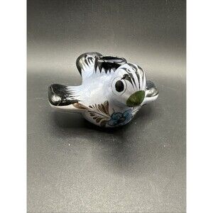 Vtg Mexican Pottery Tonala Hand Painted Blue Bird Candle Holder Folk Art Mexico